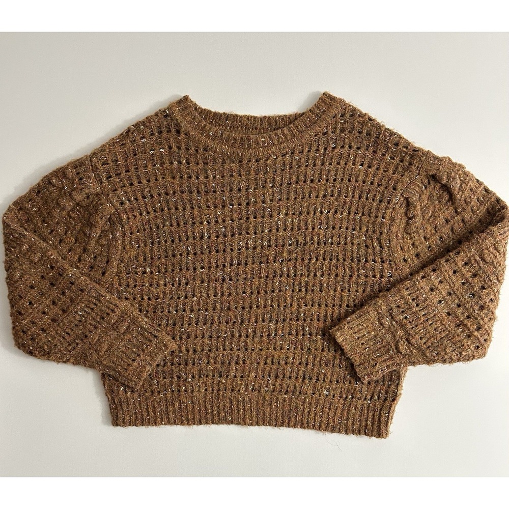 Universal Thread Women's Brown Chunky Knit Puff‑Sleeve Sweater – Size L